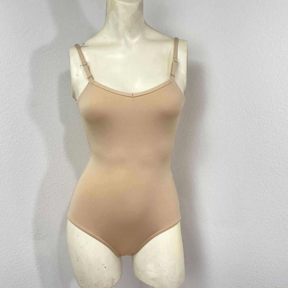 Capezio Beige Nude Camisole Leotard Dance Lined Bodysuit Adjustable Straps XS